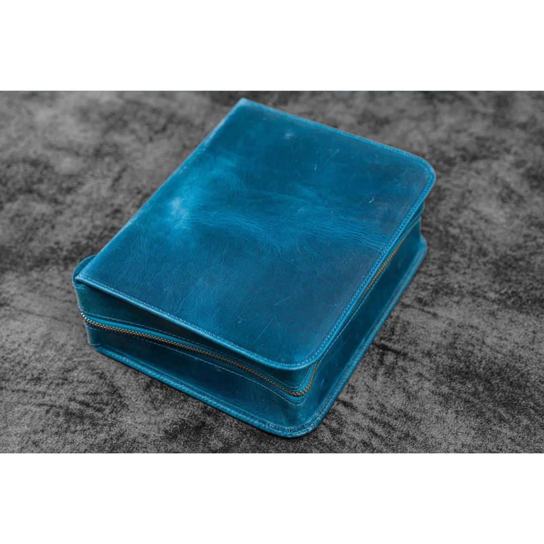 Galen Leather - Leather Zippered 40 Slots Pen Case - Crazy Horse Ocean Blue - Image 10