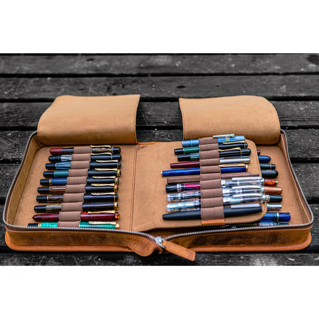Galen Leather - Leather Zippered 40 Slots Pen Case - Crazy Horse Brown - Image 4