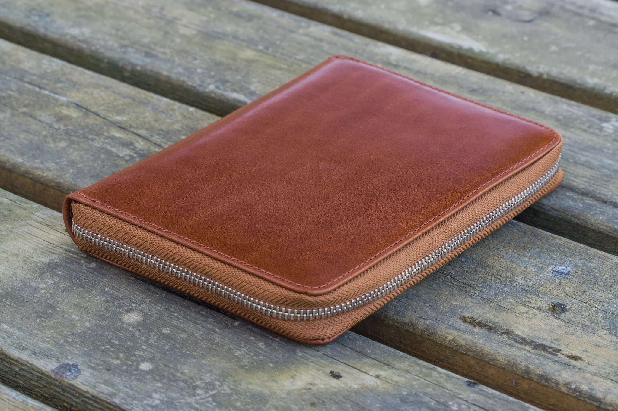 Galen Leather - Leather Zippered 5 Slots Pen Case - Brown - Image 2