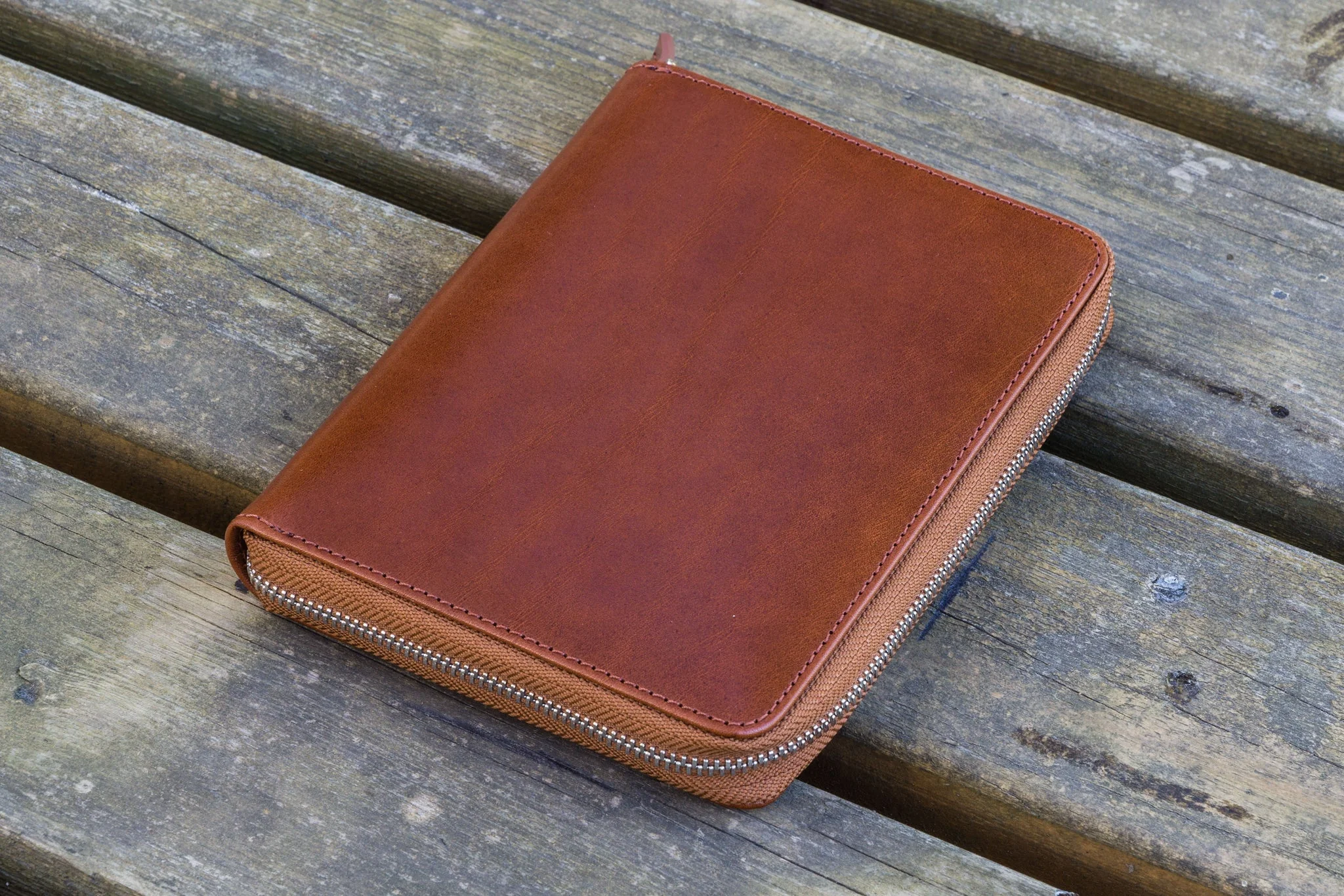 Galen Leather - Leather Zippered 5 Slots Pen Case - Brown - Image 3