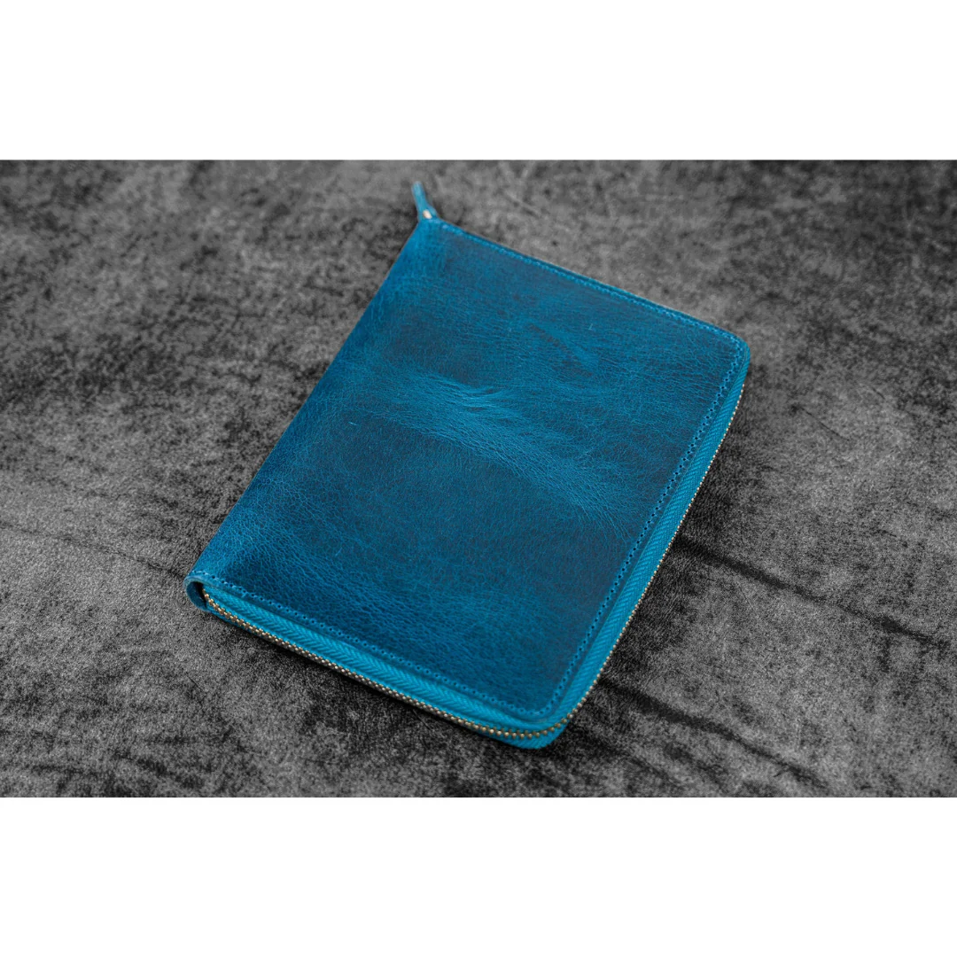 Galen Leather - Leather Zippered 5 Slots Pen Case - C.H. Ocean Blue - Image 3