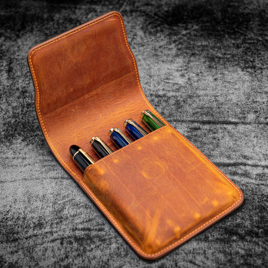 Galen Leather - Leather Flap 5 Slots Pen Case - Crazy Horse Brown - Image 2