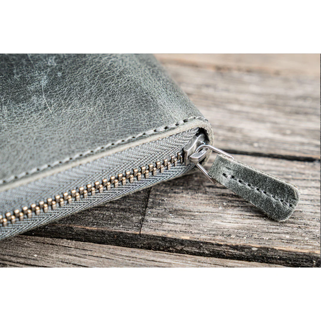 Galen Leather - Leather Zippered 5 Slots Pen Case - Crazy Horse Smoky - Image 5
