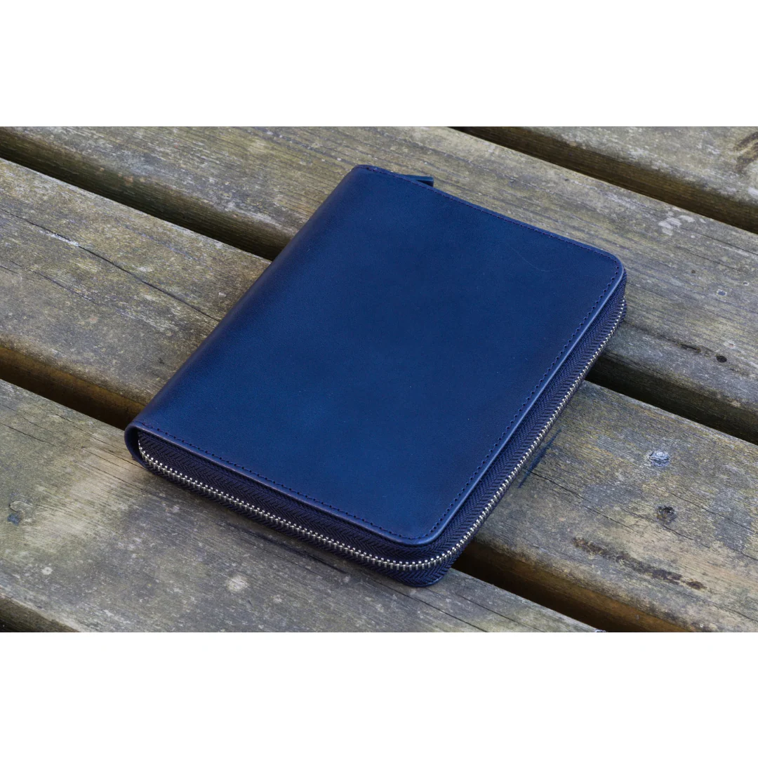 Galen Leather - Leather Zippered 5 Slots Pen Case - Navy Blue - Image 2
