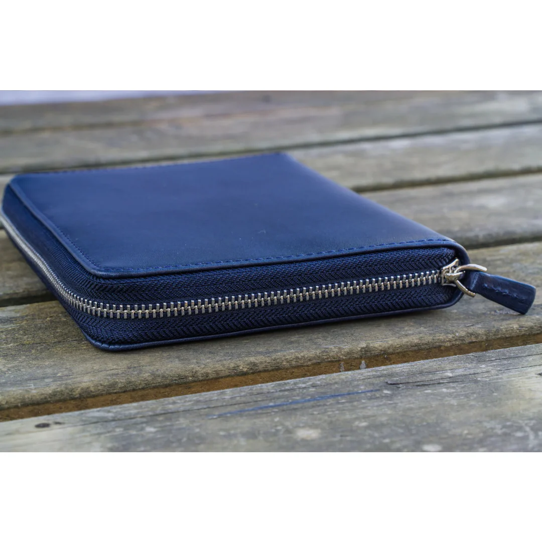Galen Leather - Leather Zippered 5 Slots Pen Case - Navy Blue - Image 3