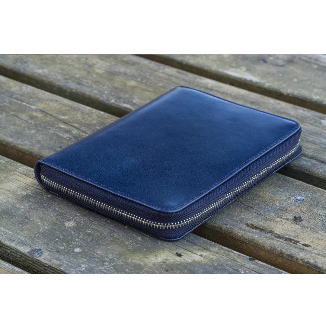 Galen Leather - Leather Zippered 5 Slots Pen Case - Navy Blue - Image 4