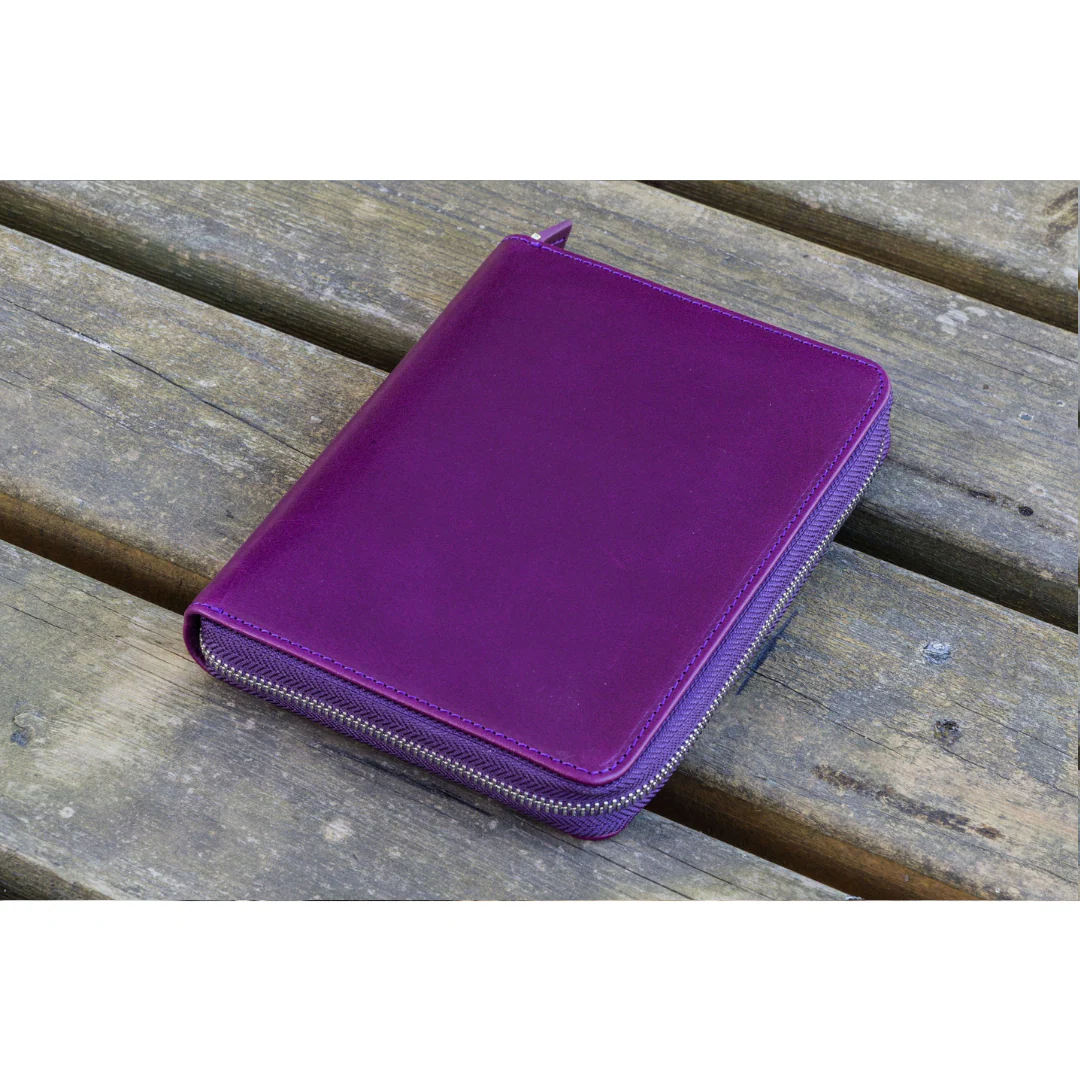 Galen Leather - Leather Zippered 5 Slots Pen Case - Purple - Image 2