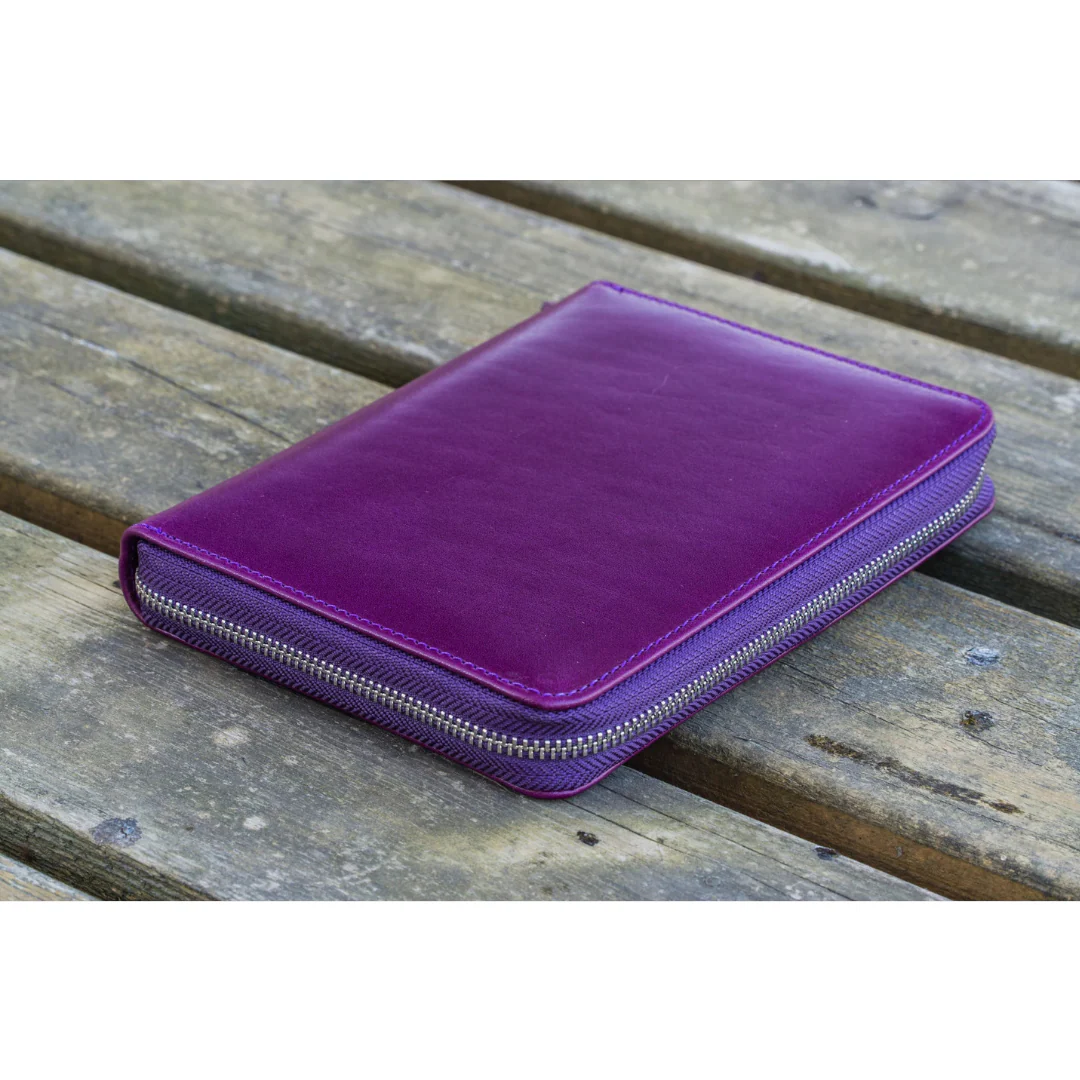 Galen Leather - Leather Zippered 5 Slots Pen Case - Purple - Image 3