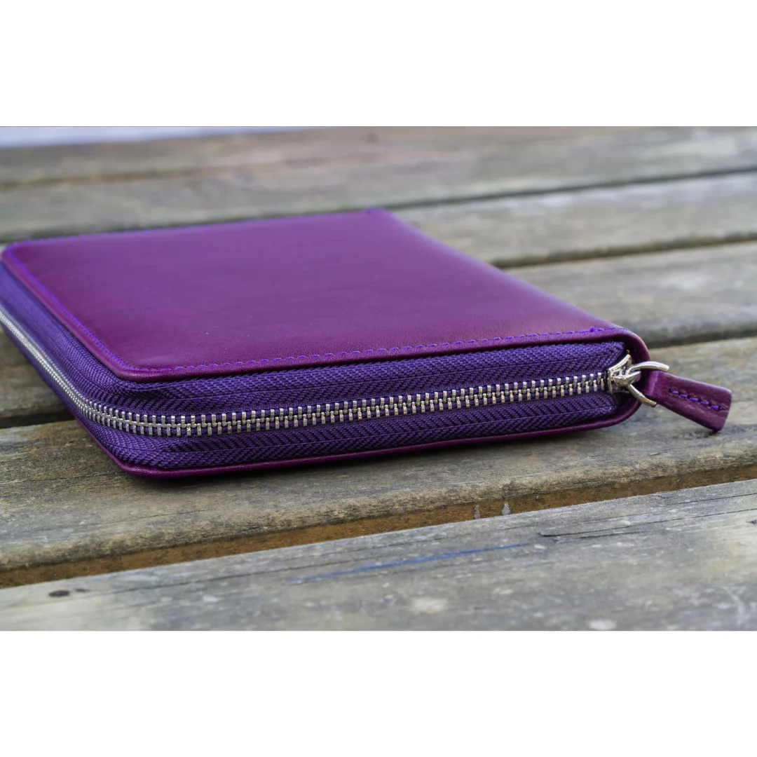 Galen Leather - Leather Zippered 5 Slots Pen Case - Purple - Image 4