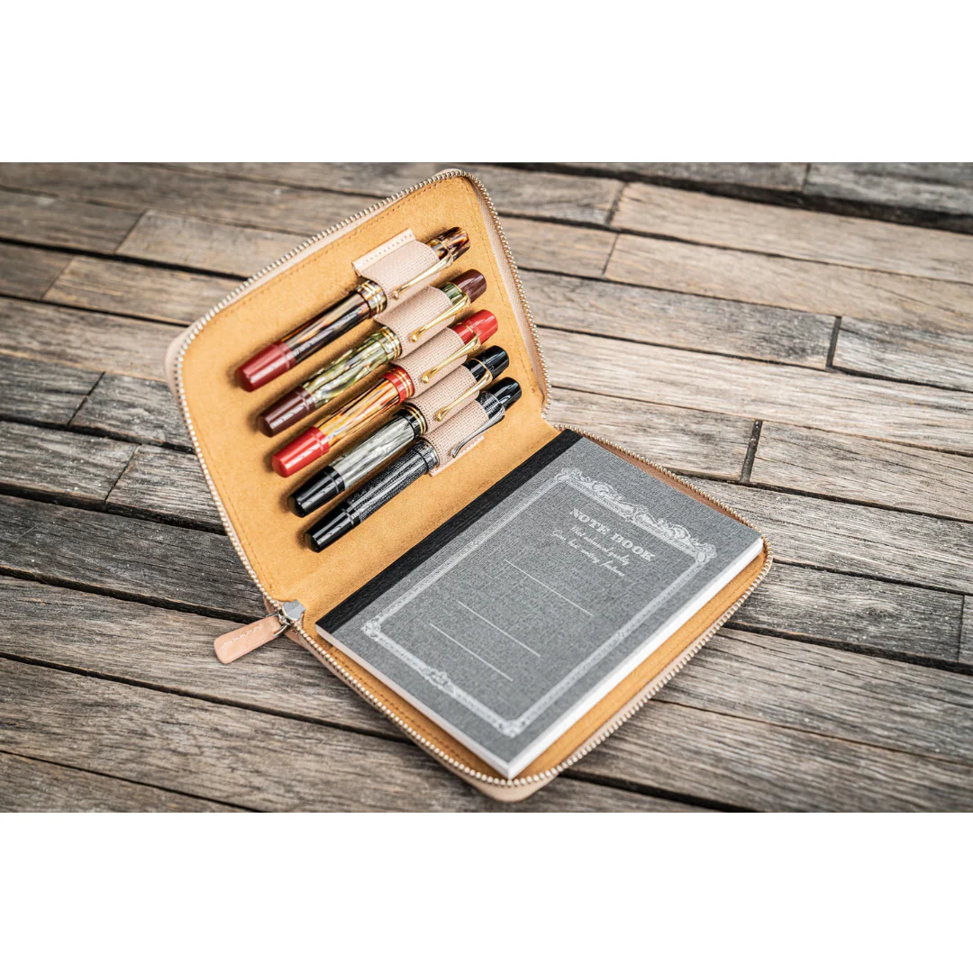 Galen Leather - Leather Zippered 5 Slots Pen Case - Undyed Leather - Image 3