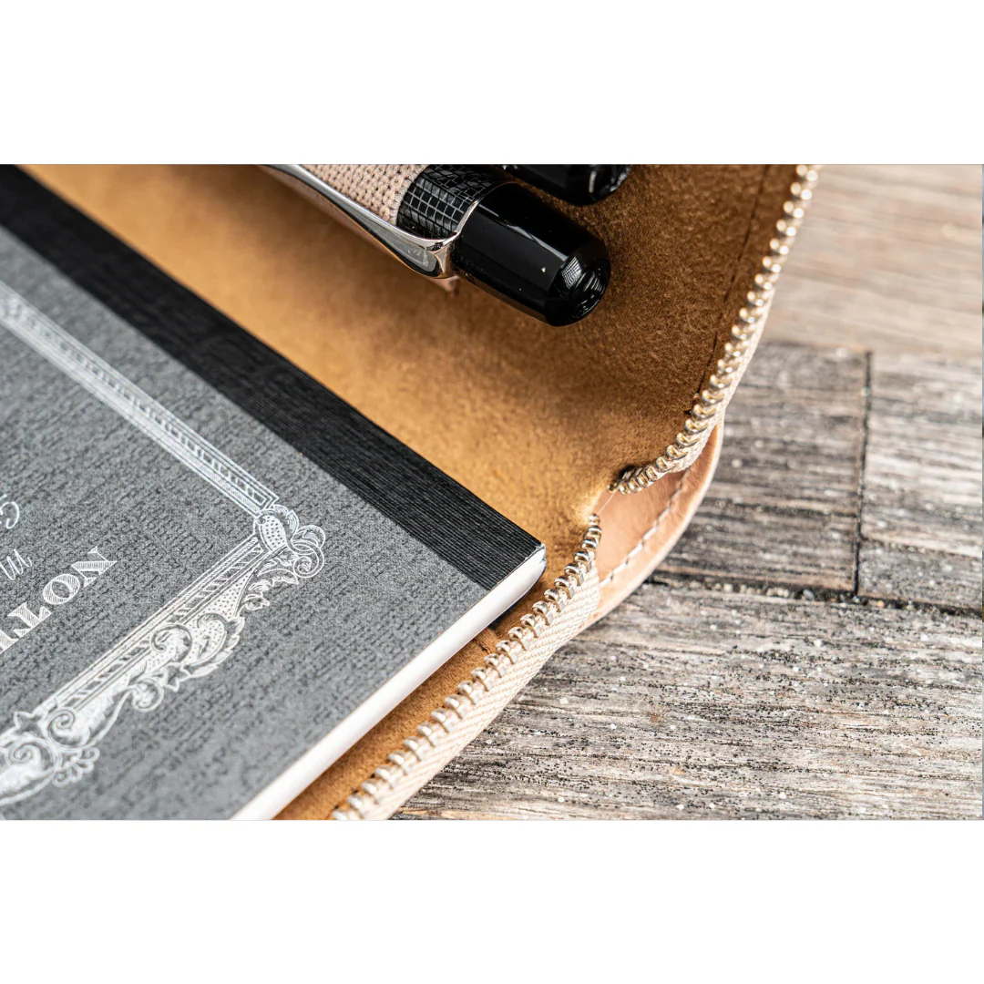 Galen Leather - Leather Zippered 5 Slots Pen Case - Undyed Leather - Image 4