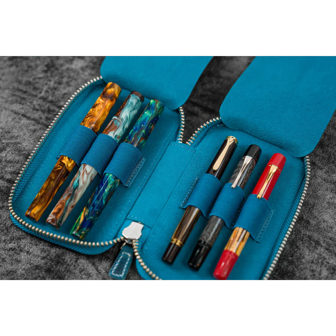 Galen Leather - Leather Zippered 6 Slots Pen Case - C.H. Ocean Blue - Image 3
