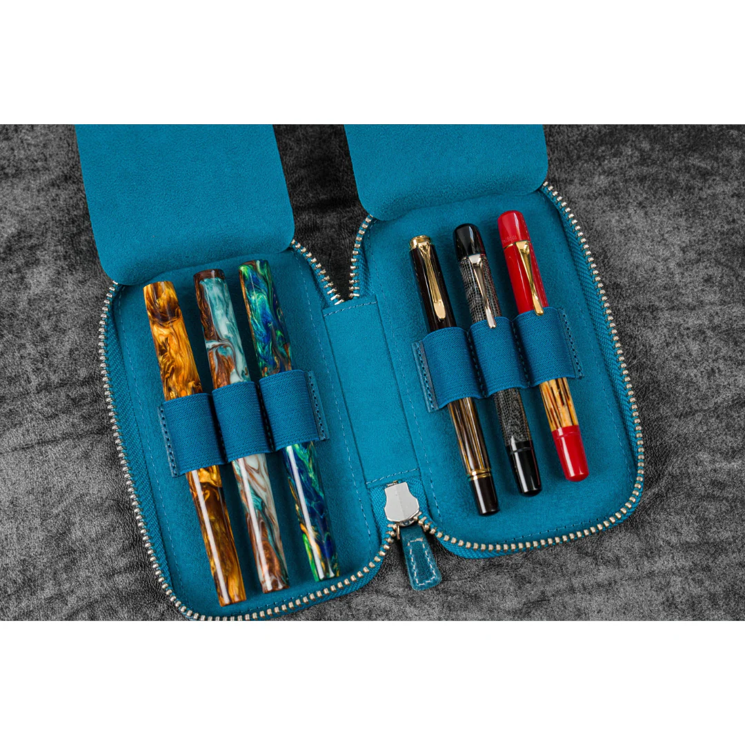 Galen Leather - Leather Zippered 6 Slots Pen Case - C.H. Ocean Blue - Image 4