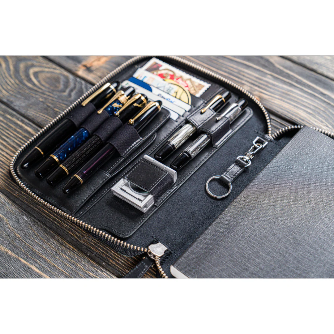 Galen Leather - Leather Zippered A5 Leuchtturm1917 Notebook Folio - Black - Image 6
