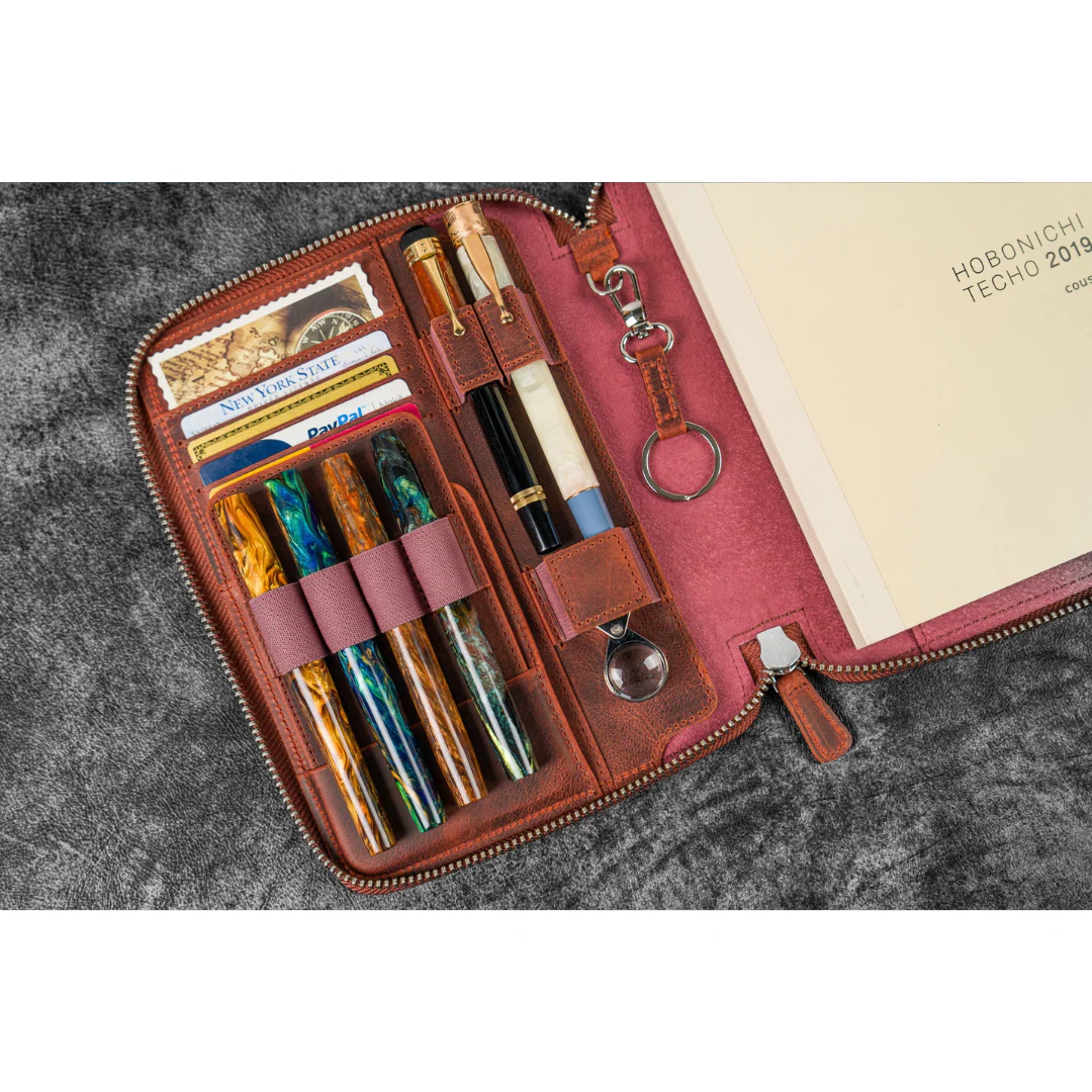 Galen Leather - Leather Zippered A5 Notebook Folio - C.H. Orange - Image 2