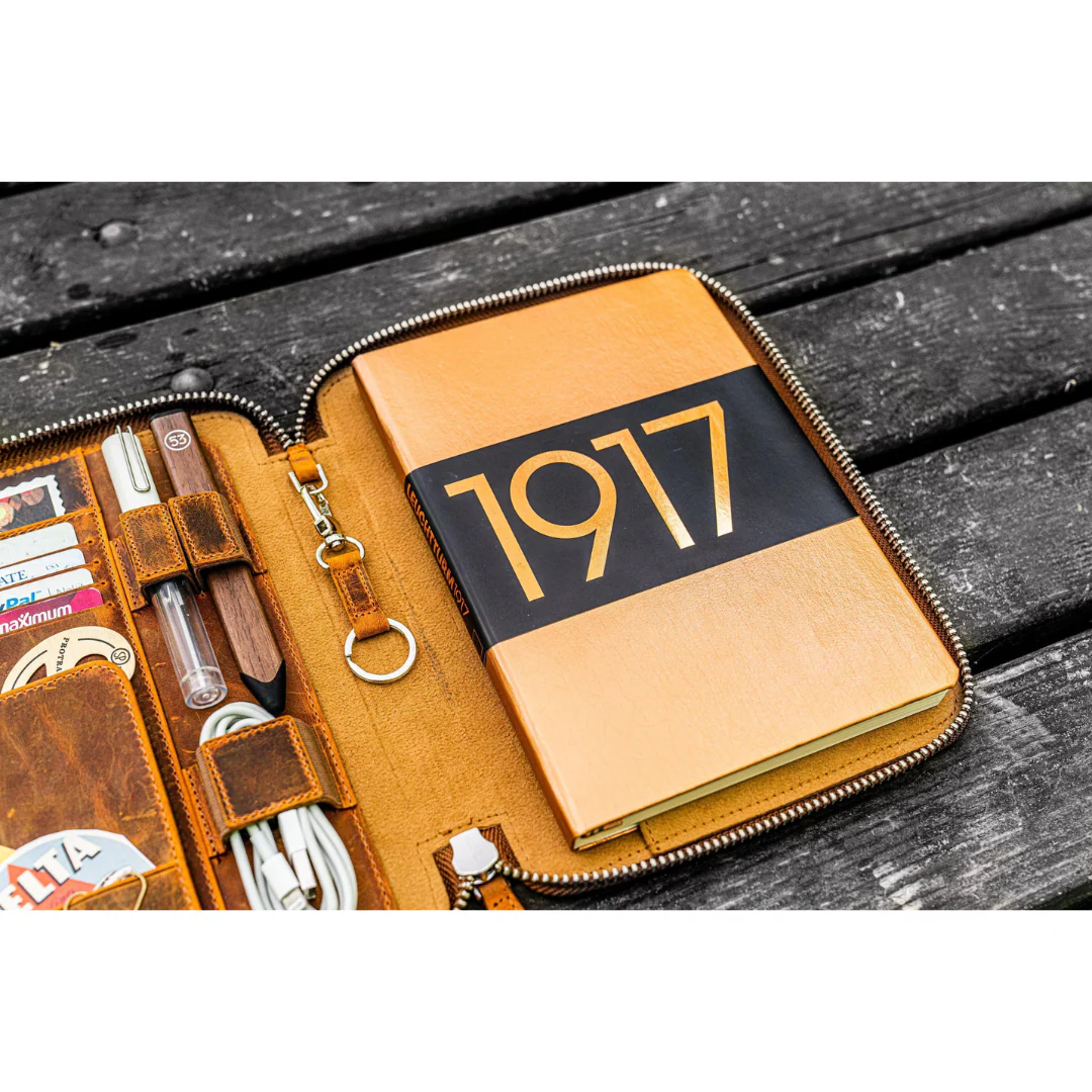 Galen Leather - Leather Zippered A5 Leuchtturm 1917 Notebook Folio - Crazy Horse Brown - Image 8