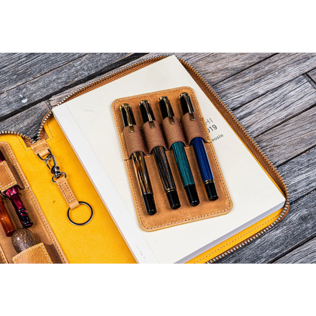 Galen Leather - Leather Zippered A5 Leuchtturm1917 Notebook Folio - Crazy Horse Honey Ochre - Image 2