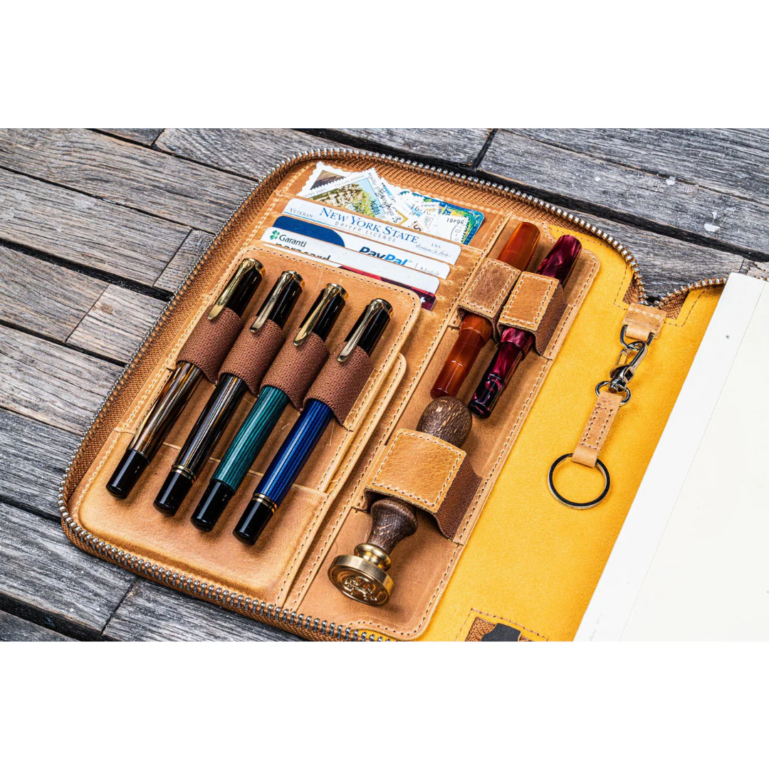 Galen Leather - Leather Zippered A5 Leuchtturm1917 Notebook Folio - Crazy Horse Honey Ochre - Image 4