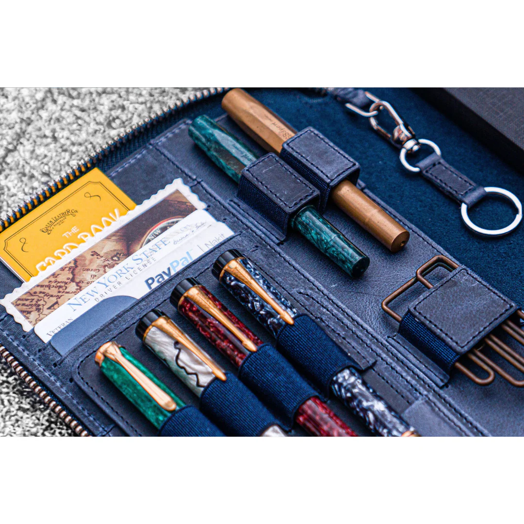 Galen Leather - Leather Zippered A5 Leuchtturm1917 Notebook Folio - Crazy Horse Navy Blue - Image 2
