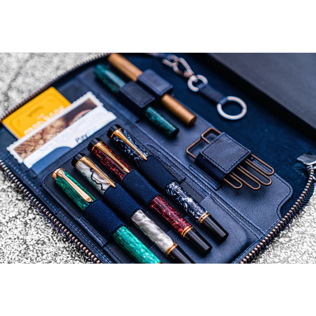 Galen Leather - Leather Zippered A5 Leuchtturm1917 Notebook Folio - Crazy Horse Navy Blue - Image 3