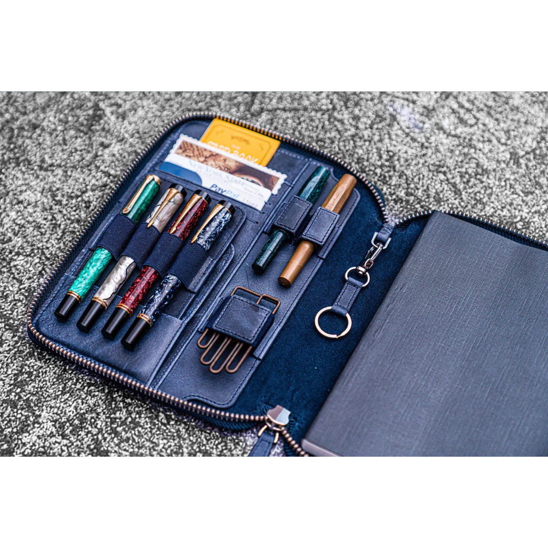 Galen Leather - Leather Zippered A5 Leuchtturm1917 Notebook Folio - Crazy Horse Navy Blue - Image 4