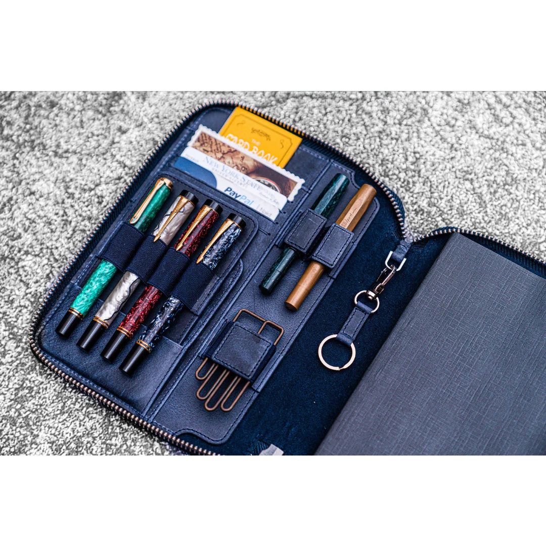 Galen Leather - Leather Zippered A5 Leuchtturm1917 Notebook Folio - Crazy Horse Navy Blue - Image 5