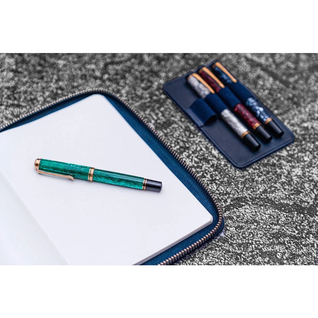 Galen Leather - Leather Zippered A5 Leuchtturm1917 Notebook Folio - Crazy Horse Navy Blue - Image 6