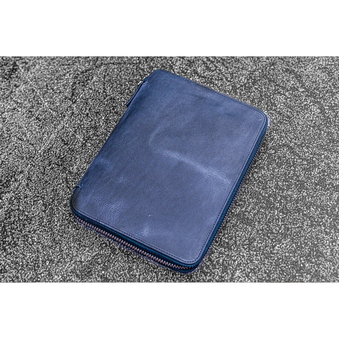 Galen Leather - Leather Zippered A5 Leuchtturm1917 Notebook Folio - Crazy Horse Navy Blue - Image 7
