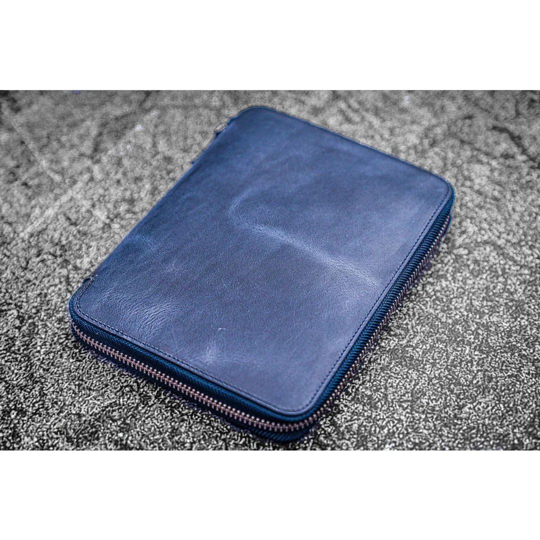 Galen Leather - Leather Zippered A5 Leuchtturm1917 Notebook Folio - Crazy Horse Navy Blue - Image 8