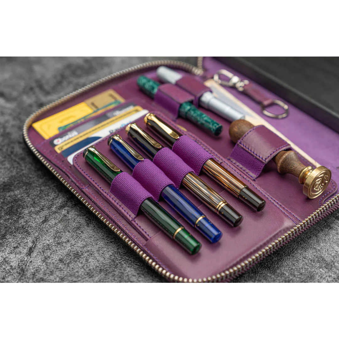 Galen Leather - Leather Zippered A5 Leuchtturm1917 Notebook Folio - Purple - Image 4