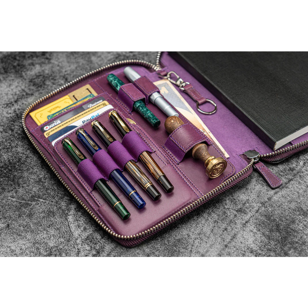 Galen Leather - Leather Zippered A5 Leuchtturm1917 Notebook Folio - Purple - Image 5