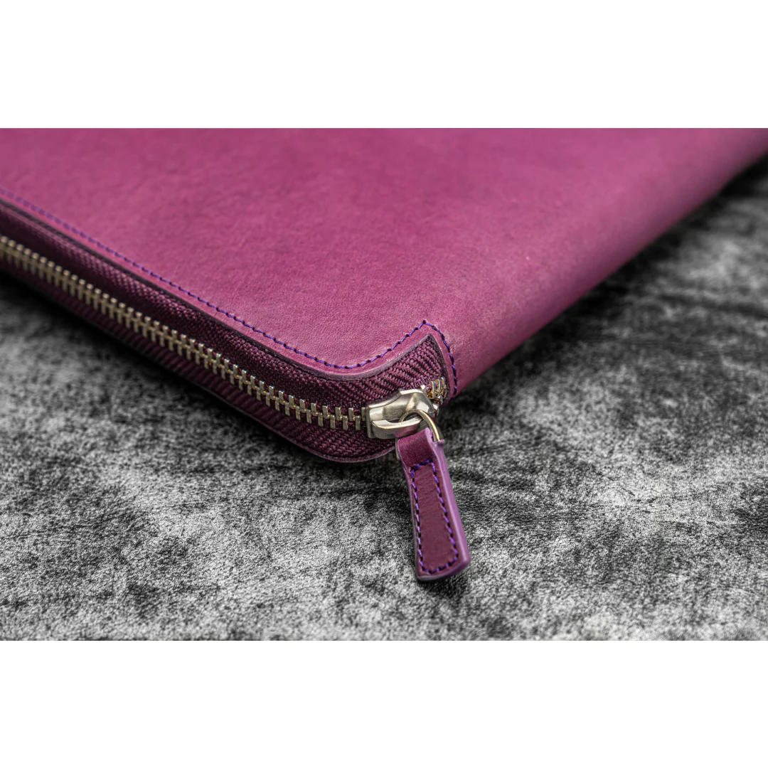 Galen Leather - Leather Zippered A5 Leuchtturm1917 Notebook Folio - Purple - Image 7