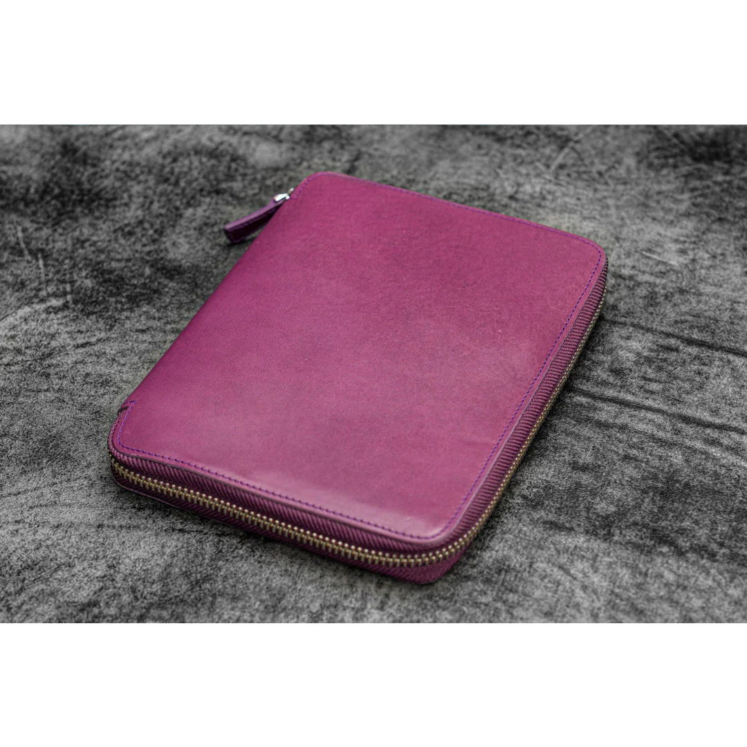 Galen Leather - Leather Zippered A5 Leuchtturm1917 Notebook Folio - Purple - Image 8