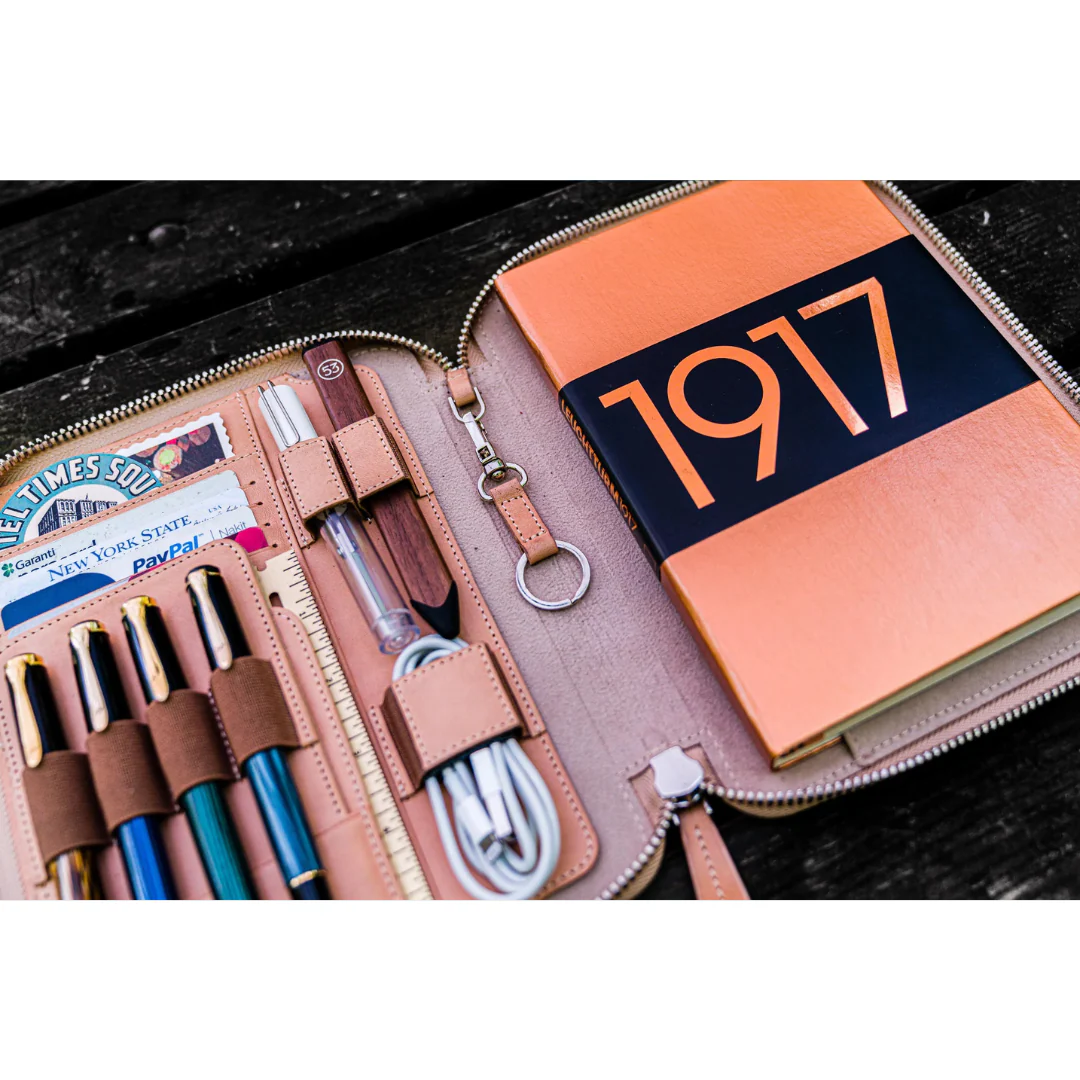 Galen Leather -Leather Zippered A5 Leuchtturm 1917 Notebook Folio  - Undyed Leather - Image 2