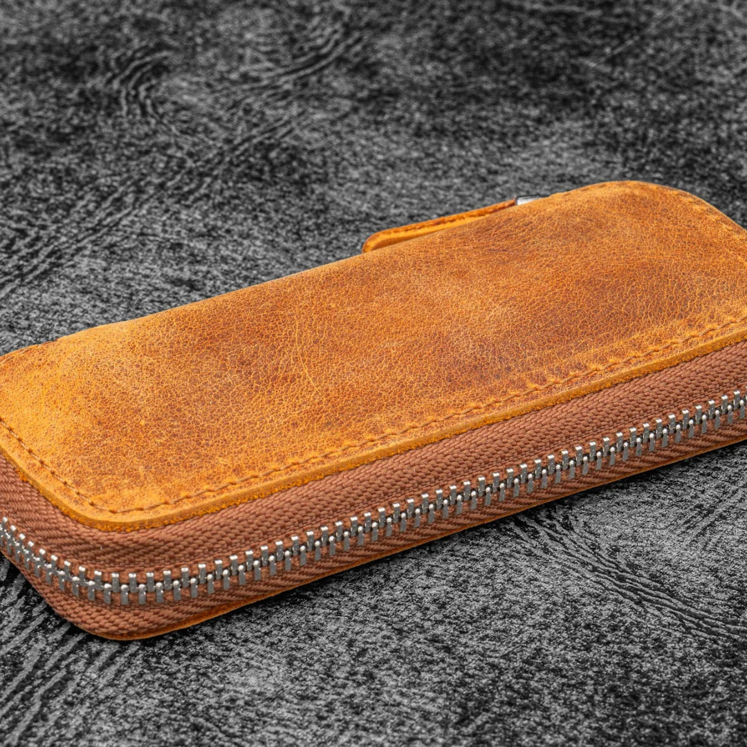 Galen Leather - Leather Zippered Double Pen Case for Kaweco - Pocket Pen - Crazy Horse Brown - Image 2