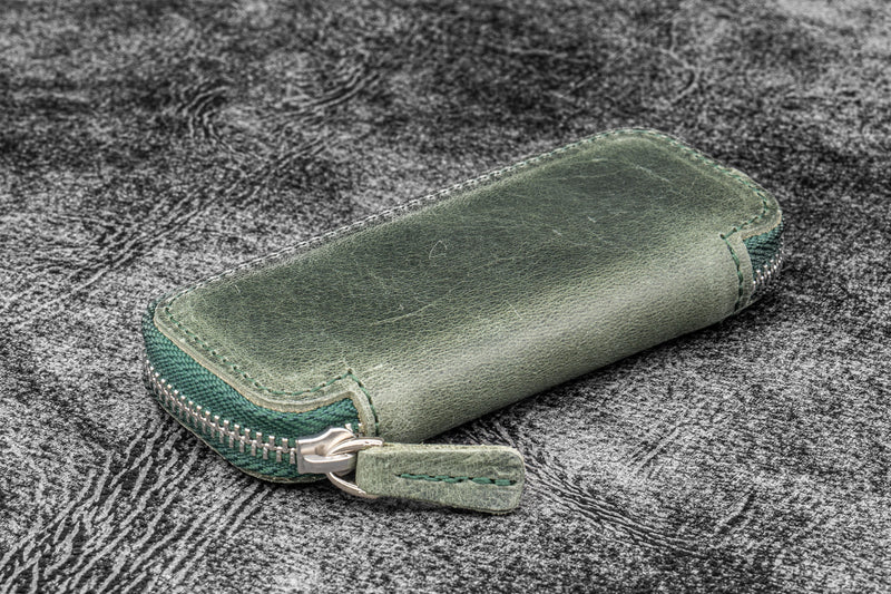 Galen Leather - Leather Zippered Double Pen Case for Kaweco - Pocket Pen - Crazy Horse Forest Green - Image 2