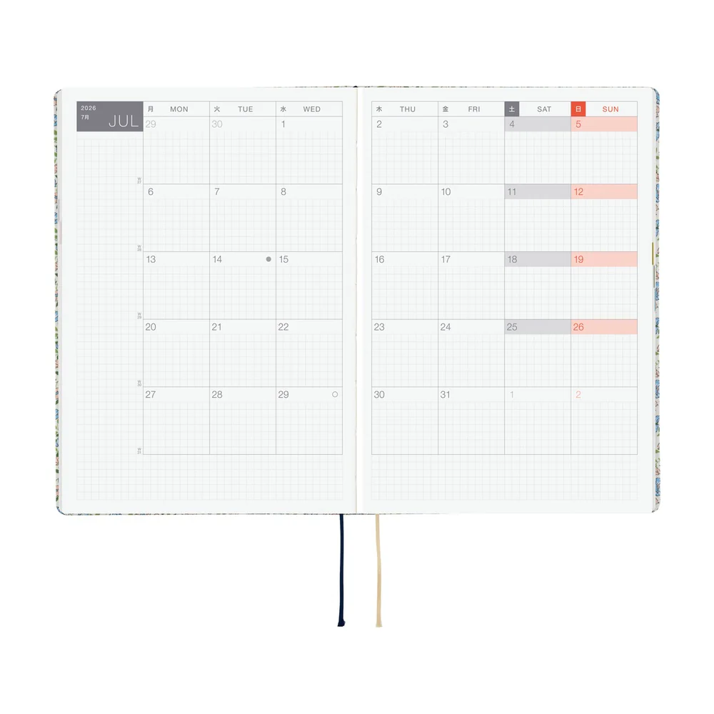 Hobonichi Techo 2026 - Cousin A5 HON Planner Book - Liberty Fabrics: Sasha Kiora - English/January Start/Monday Start - Image 4