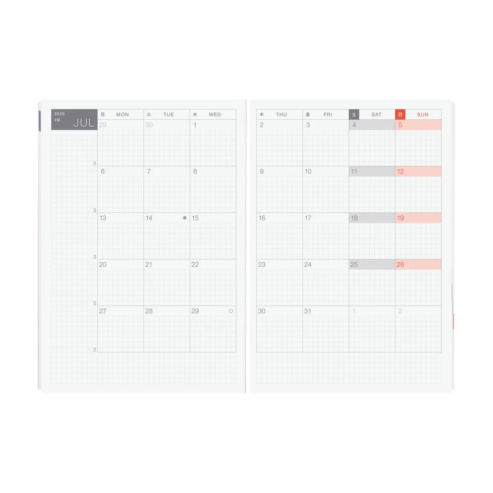 Hobonichi Techo 2026 -  Cousin A5 HON Planner Book - Paper Series: Black Gingham - English/January Start/Monday Start - Image 4