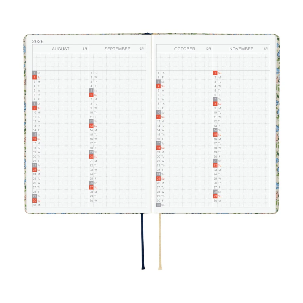 Hobonichi Techo 2026 -  Original (A6) HON Planner Book - Liberty Fabrics: Sasha Kiora - English/January Start/Monday Start - Image 6
