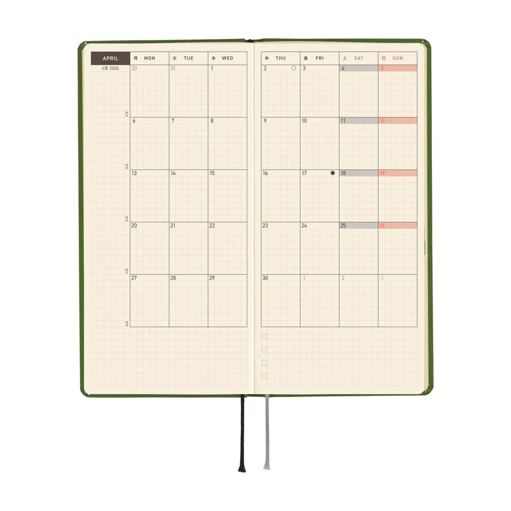 Hobonichi Techo 2026 - Weeks/Wallet Planner Book - Colors: Antique Green  [English/Tall & Slim/Jan Start] - Image 4