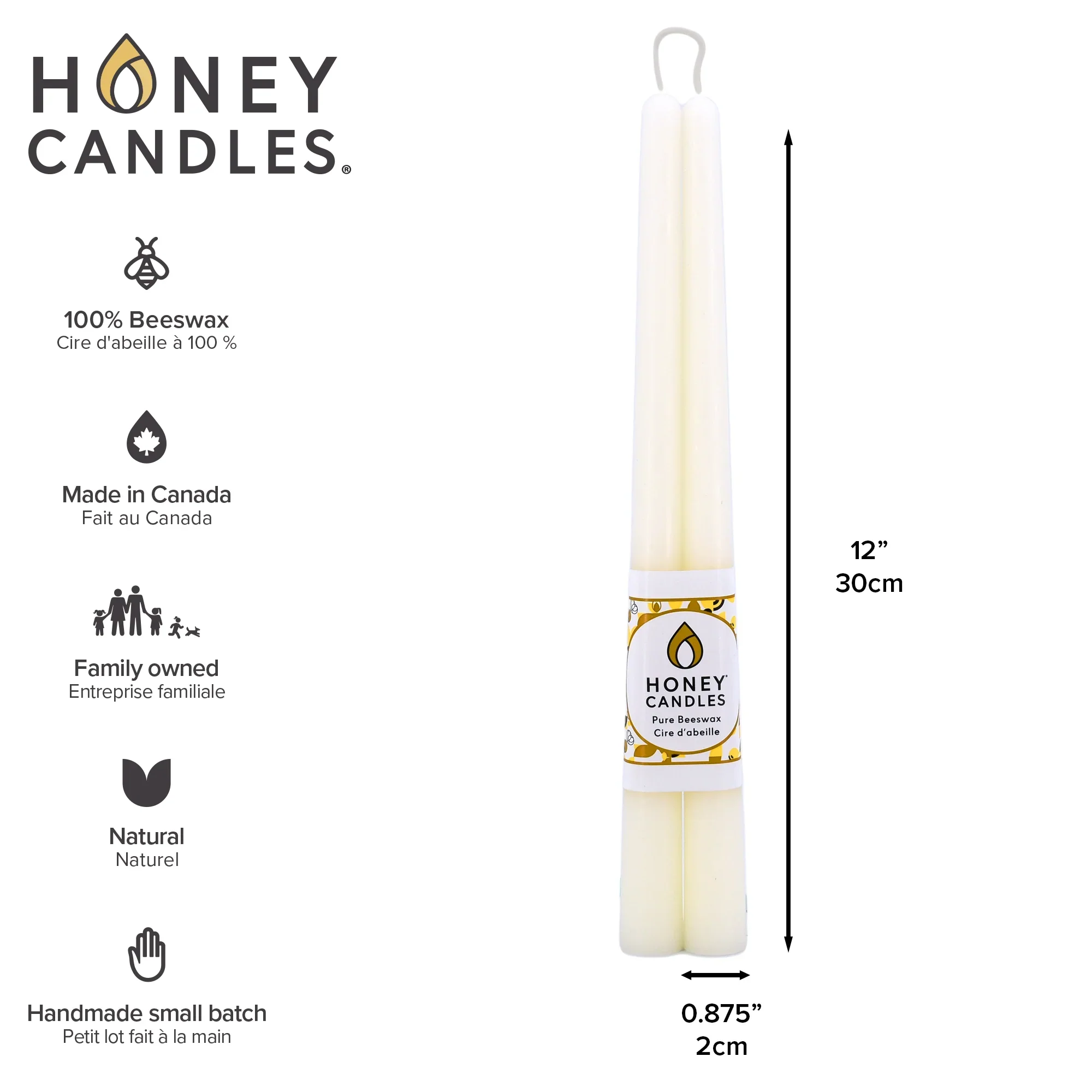 Honey Candles - 12 Inch Taper Candles - Pair - Image 6