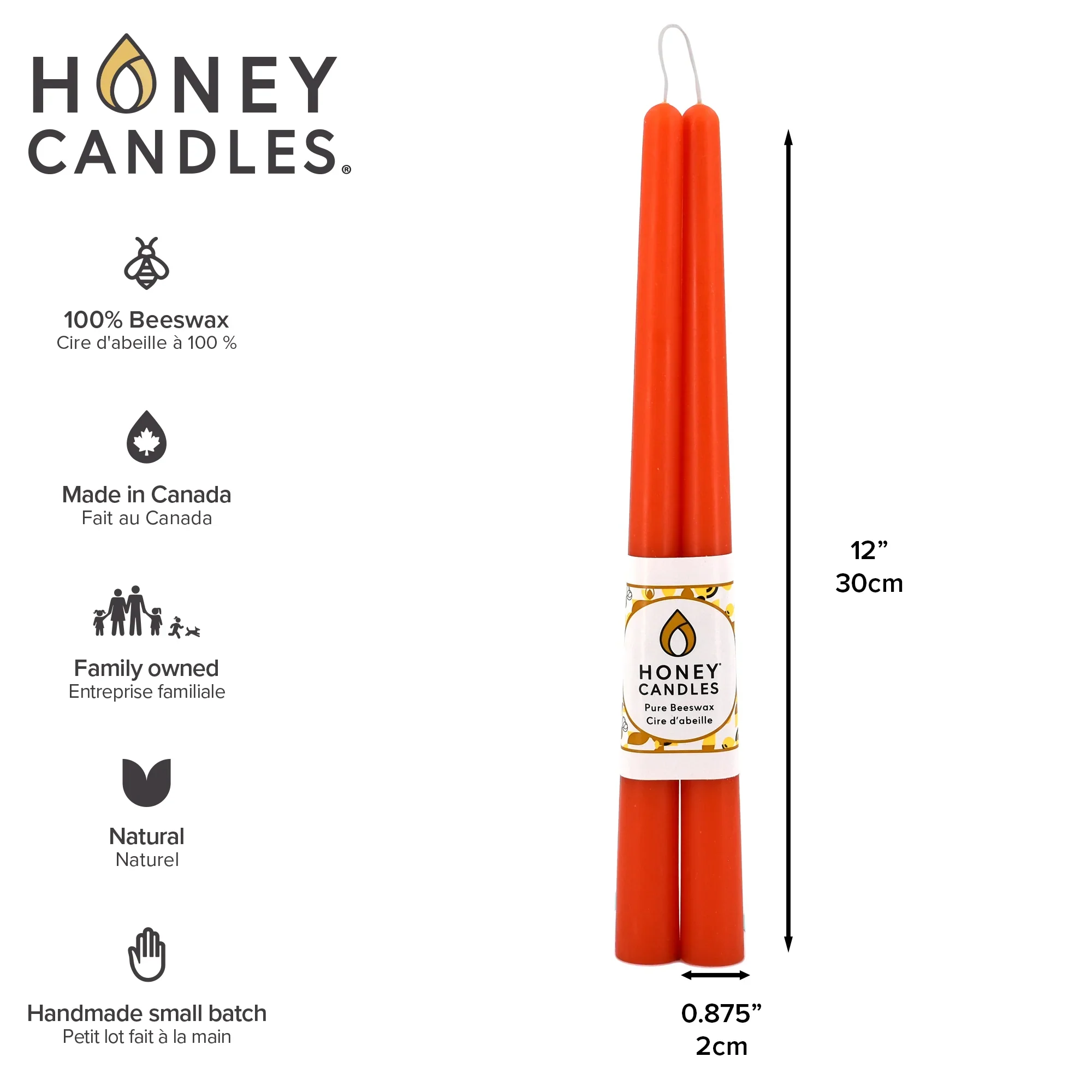 Honey Candles - 12 Inch Taper Candles - Pair - Image 8