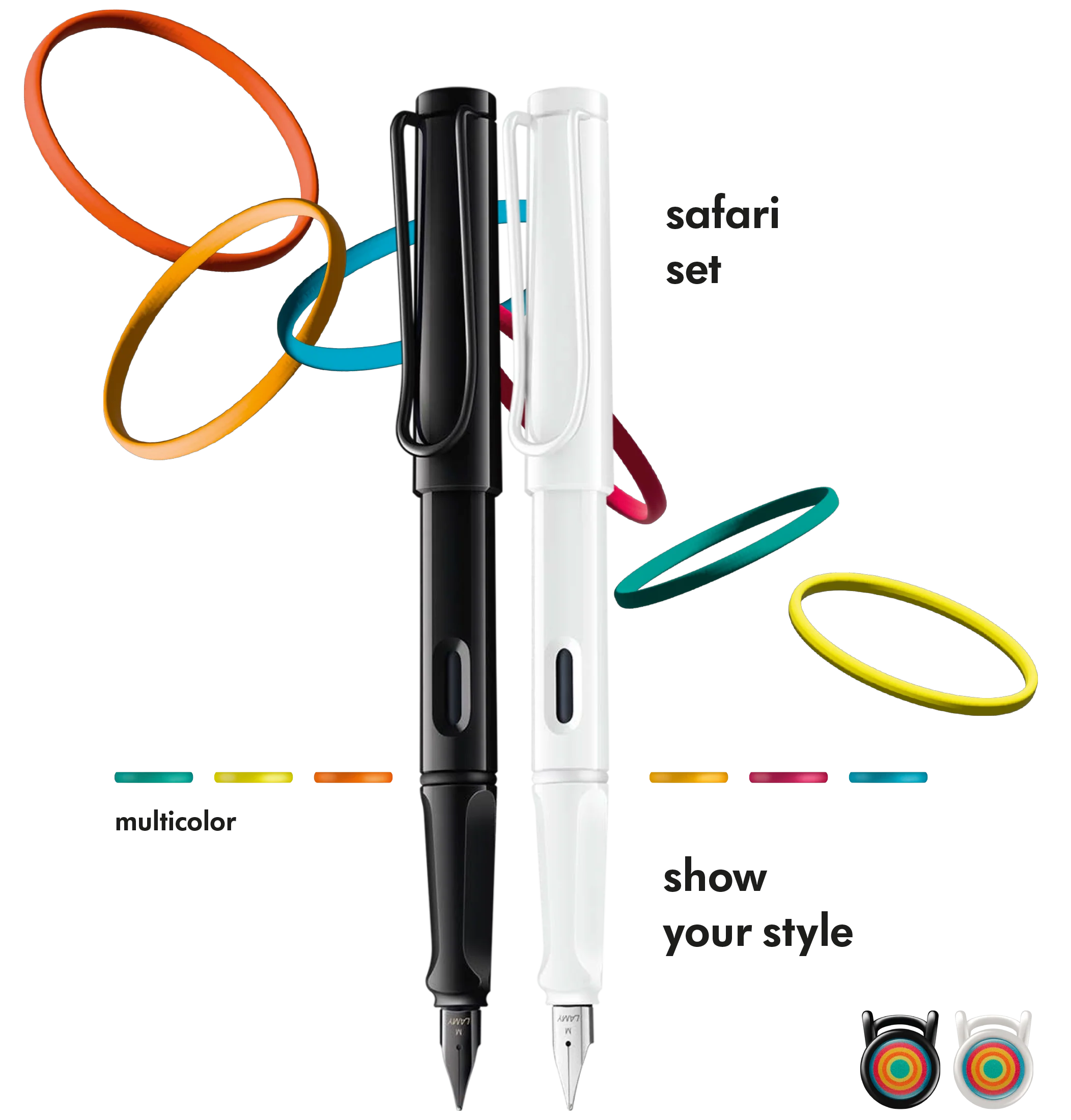 Lamy - Fountain Pen Safari Set All Black with Multi-Colour Rings - Image 4