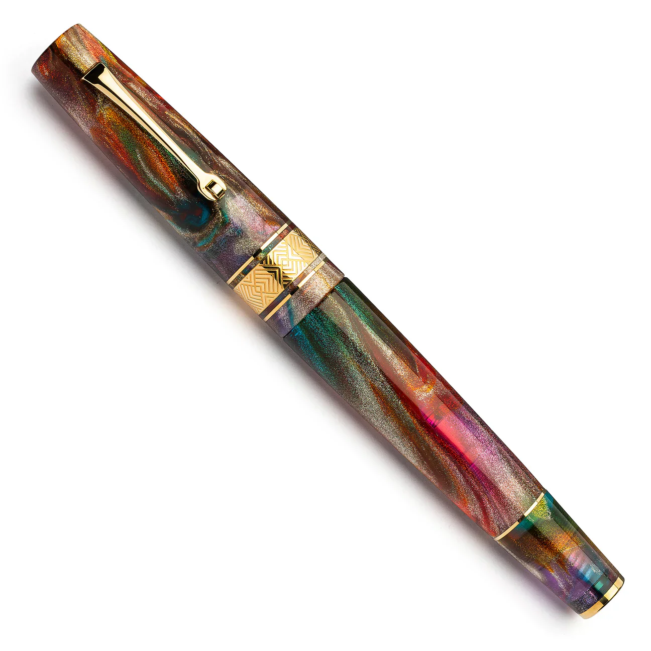 Leonardo Pen - Supernova Primary Manipulation 5 #8 Size 14k Gold Nib – Gold Trim - Red Ebonite Feed - Image 2