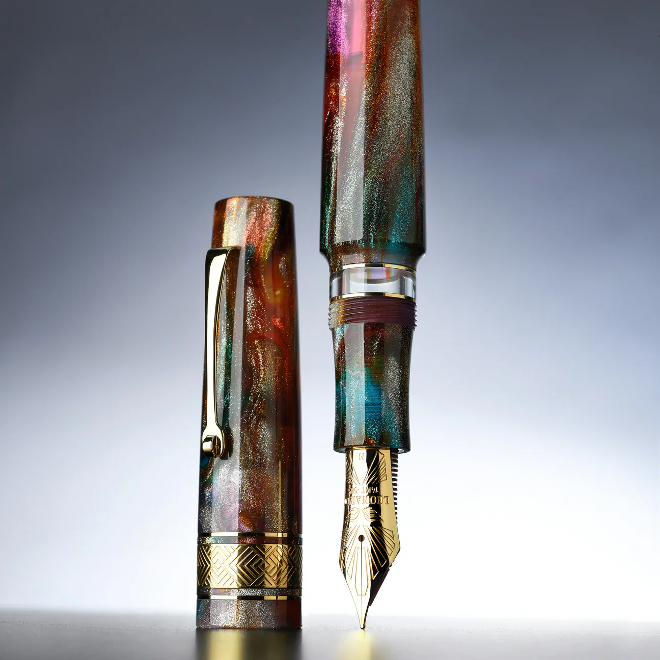 Leonardo Pen - Supernova Primary Manipulation 5 #8 Size 14k Gold Nib – Gold Trim - Red Ebonite Feed - Image 4