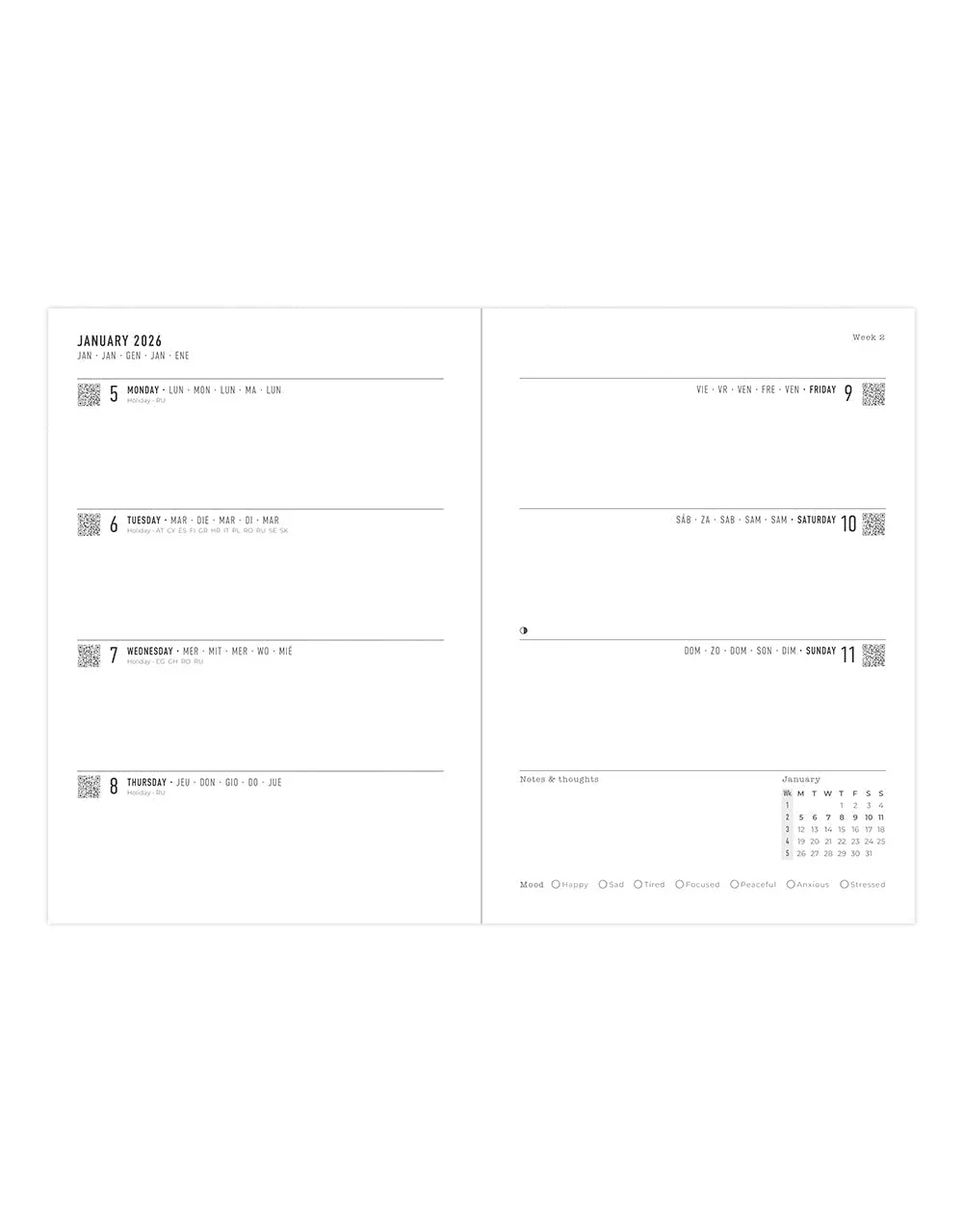 Letts of London - 2026 A5 Milano Weekly Planner - Week-to-View - Multilanguage - Black - Image 2