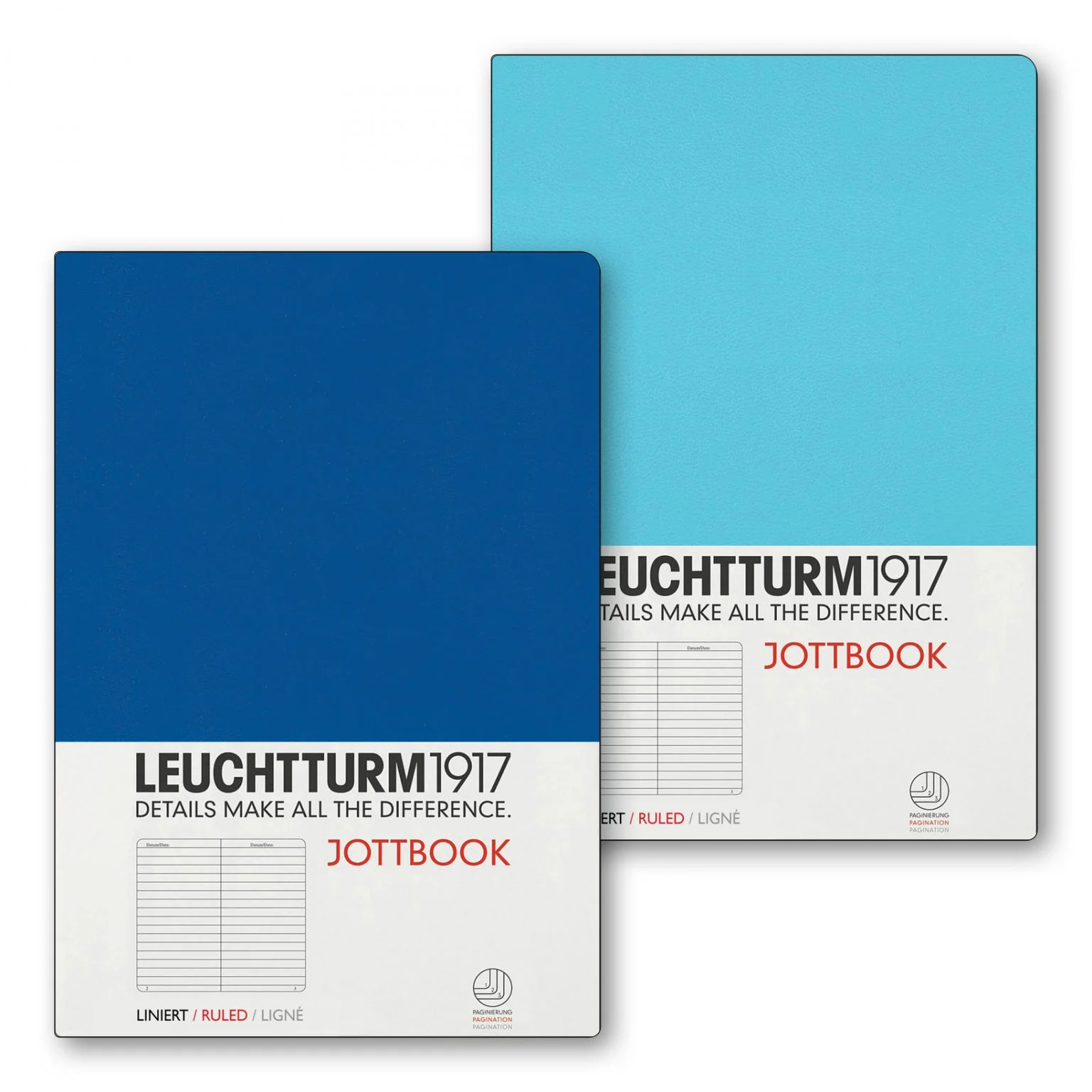 Leuchtturm1917 - Jottbook Double - A5 - Pack of 2 - Ice Blue & Royal Blue - Ruled