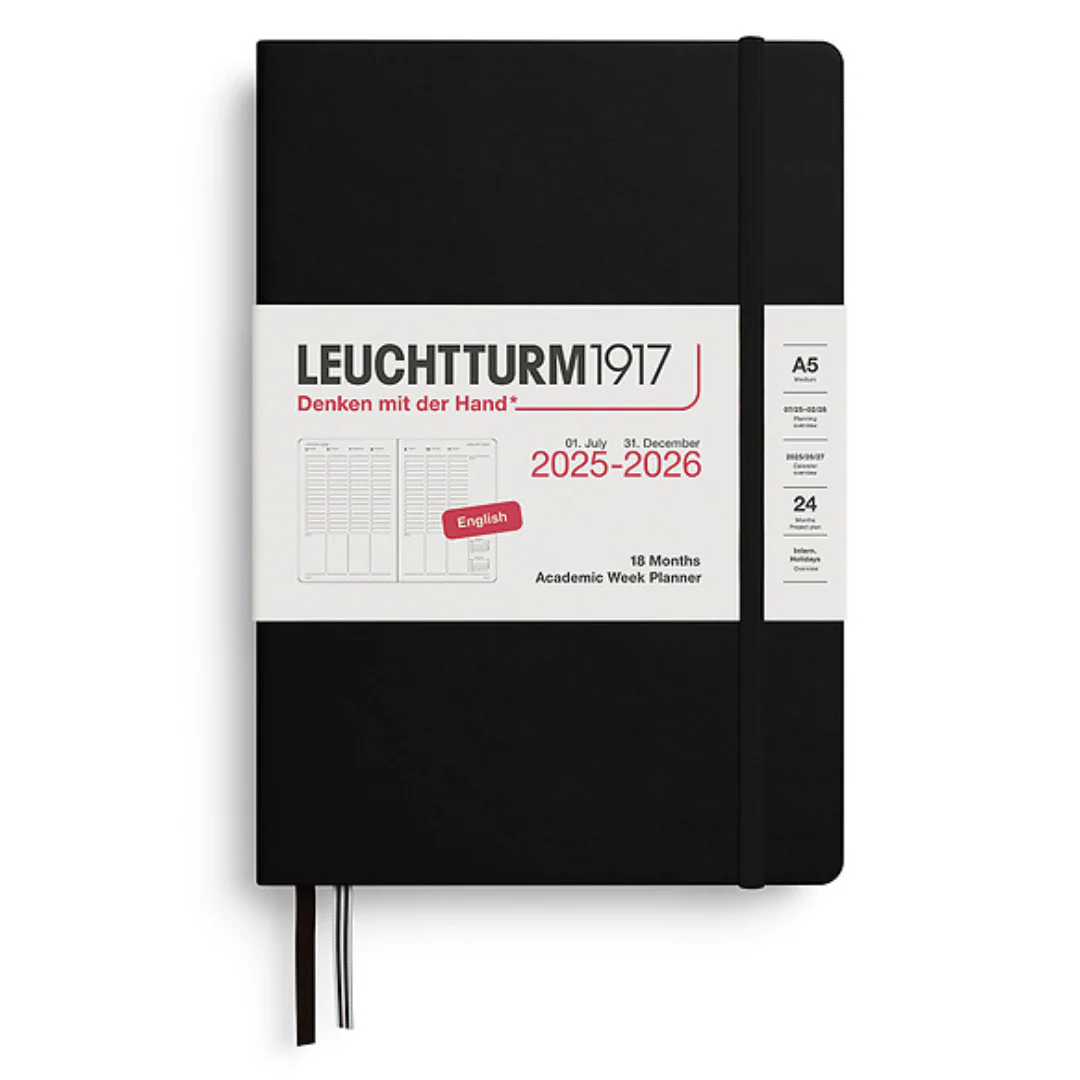 Leuchtturm1917 - 2025-2026 Academic Week Planner - 18 Months - English - A5 - Hardcover - Black