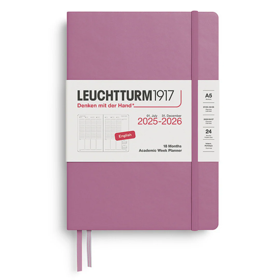 Leuchtturm1917 - 2025-2026 Academic Week Planner - 18 Months - English - A5 - Hardcover - Dusty Rose