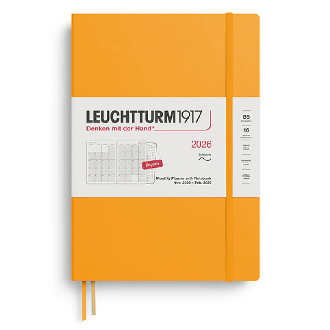Leuchtturm1917 - 2026 Monthly Planner with Notebook - 16 Months - B5 - (Rising Sun/Softcover)